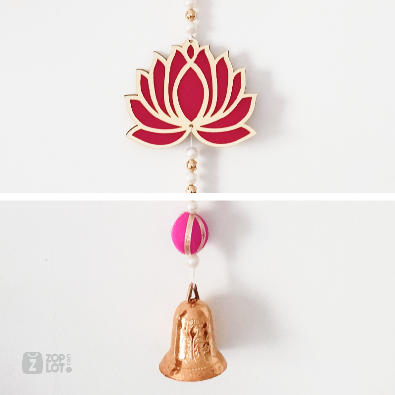 Lotus Wall Hangings for Home Decoration | Toran with Bells - Indian Floral Wall Hanging - Image 3